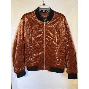 Collection B Quilted Velour Bomber Jacket Womens Medium Burnt Orange Retro Boho